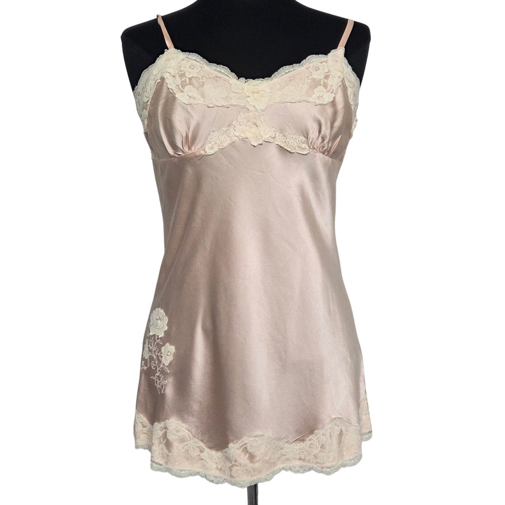 Express Design Studio Vintage Silk Lace Trim Babydoll Camisole Pink Floral M